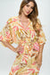 TROPICAL PRINT KIMONO STYLE DRESS WITH TIE